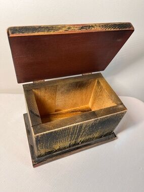 Distressed Black and Gold Wooden Trinket Box. Handmade. Solid